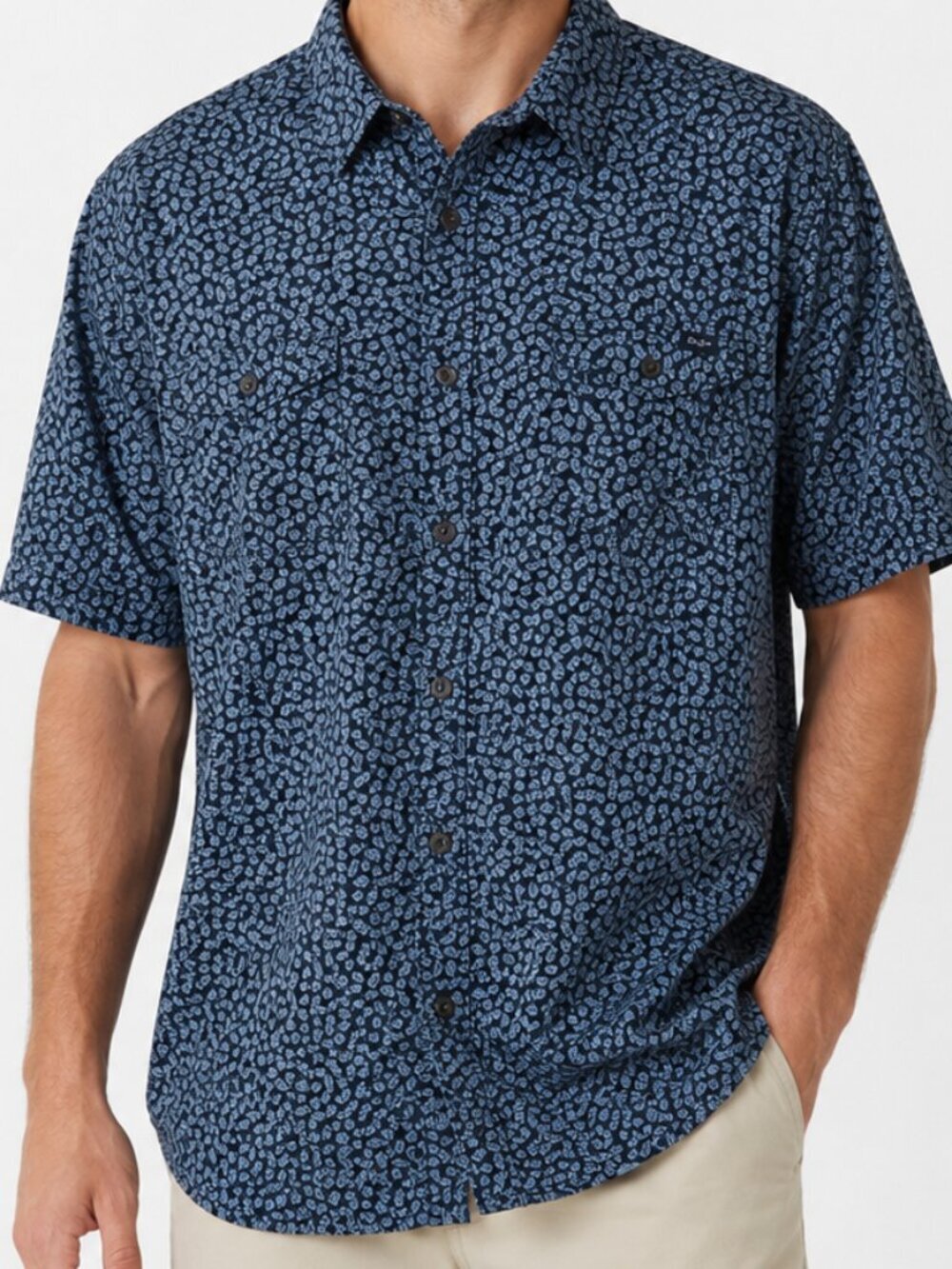 Marc Ecko Dark Blue Short Sleeve Shirt Leaf Motif 2 Pocket Men's XL